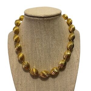 Vintage Signed Trifari Gold tone Textured gold tone Melon beaded necklace